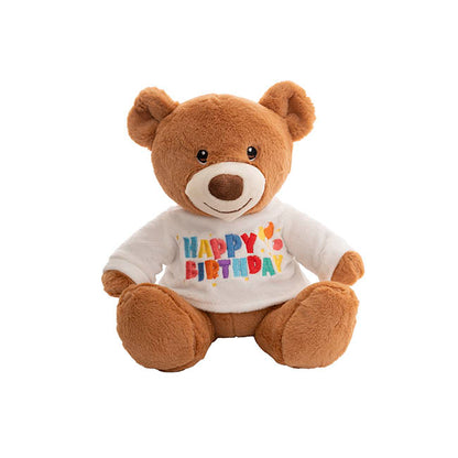 Teddy Bear Caleb w Happy Birthday T-Shirt White (21cmST)