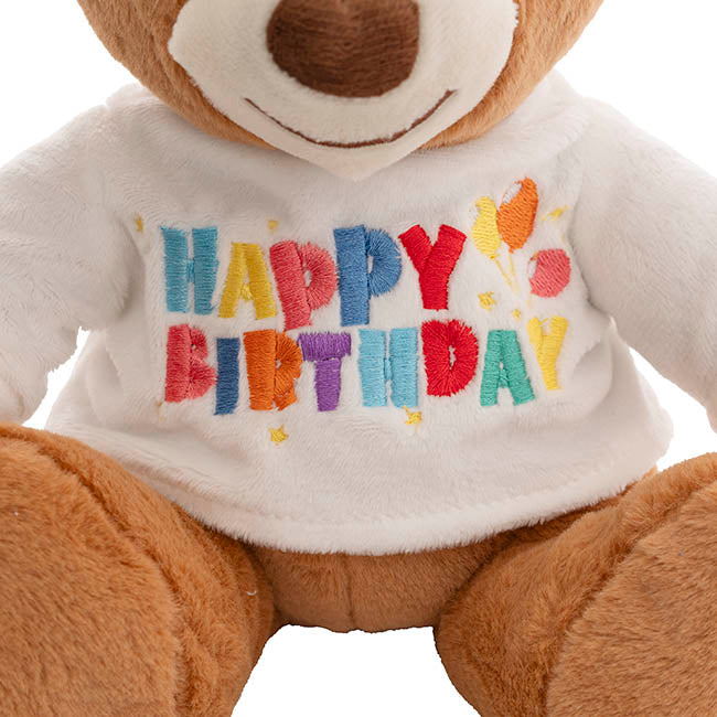 Teddy Bear Caleb w Happy Birthday T-Shirt White (21cmST)