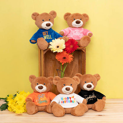 Teddy Bear Caleb w Happy Birthday T-Shirt White (21cmST)