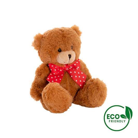 Eco Teddy Bear Luca w Red Bow Hazel Brown (15cm.ST)
