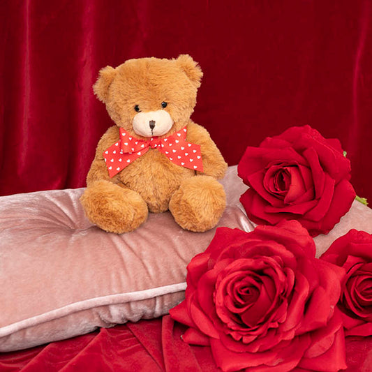 Eco Teddy Bear Luca w Red Bow Hazel Brown (15cm.ST)
