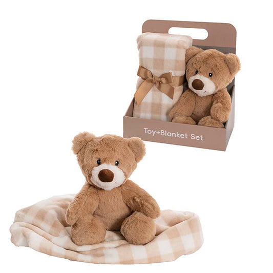 Teddy Bear Louie Gift Pack Bear and Blanket Brown (21cmST)