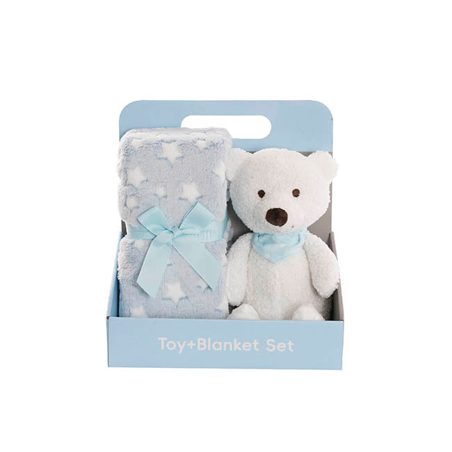 Jamie Teddy Bear Gift Pack Bear and Blanket Blue (23cmST)