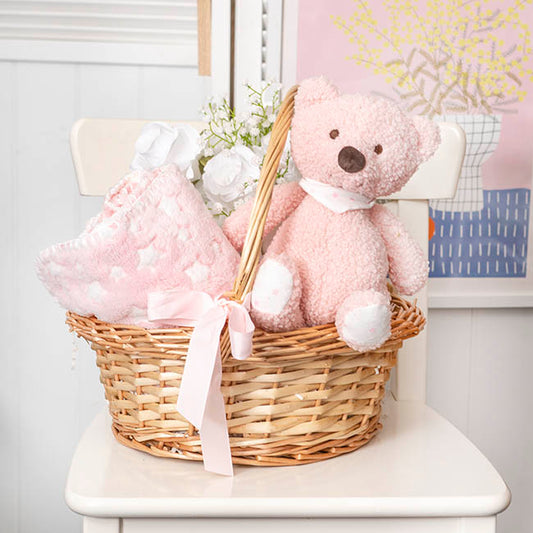 Jamie Teddy Bear Gift Pack Bear and Blanket Pink (23cmST)