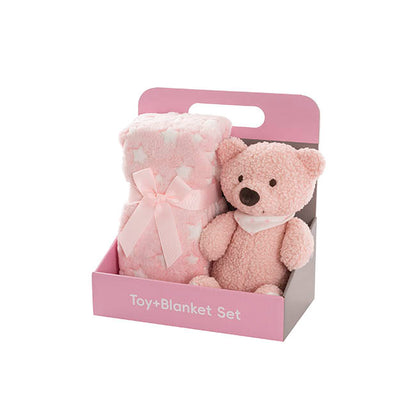 Jamie Teddy Bear Gift Pack Bear and Blanket Pink (23cmST)