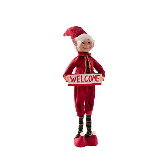 Standing Elf w LED Welcome Sign Red (24x13x88cmH)