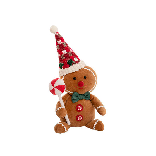 Sitting Gingerbread Man w Lollipop Brown (18x10x33cmH)