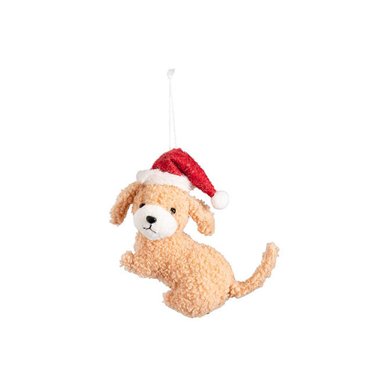 Hanging Puppy w Santa's Hat Brown (11.5x6.5x10cmH)