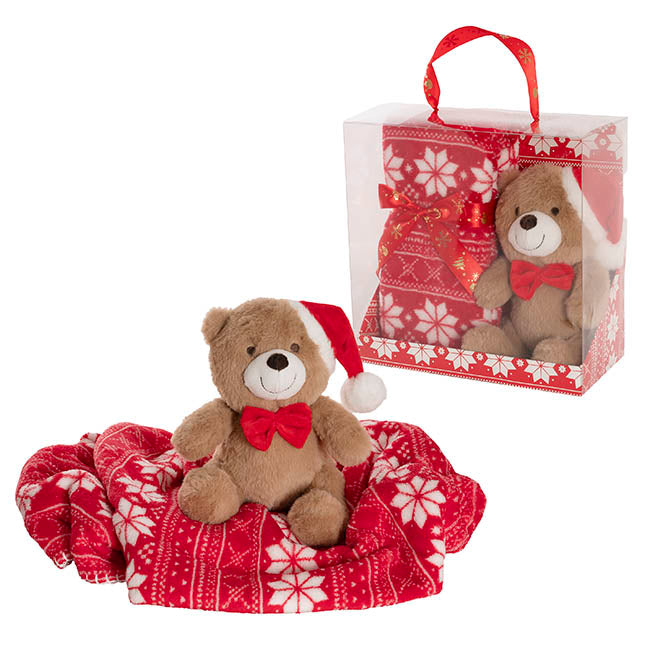 Teddy Bear Brady & Blanket Gift Pack Brown (25cmH)