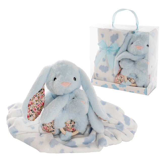Bunny Flora, Rattle & Blanket Gift Pack Soft Blue (25cmH)