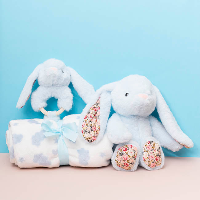 Bunny Flora, Rattle & Blanket Gift Pack Soft Blue (25cmH)