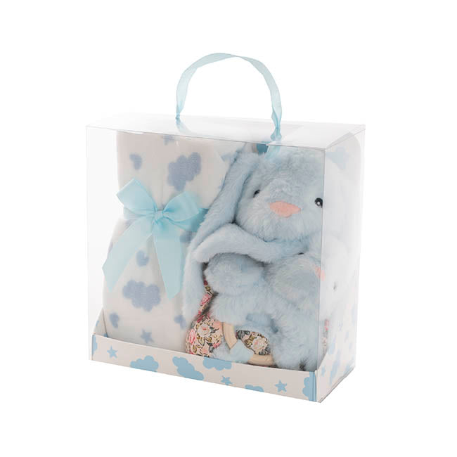 Bunny Flora, Rattle & Blanket Gift Pack Soft Blue (25cmH)