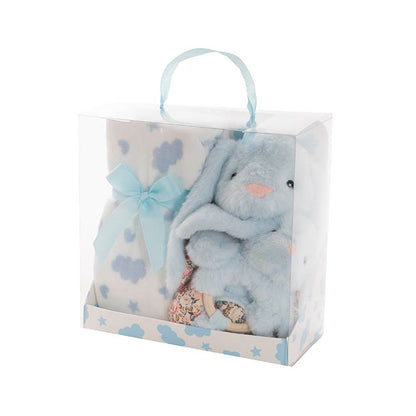 Bunny Flora, Rattle & Blanket Gift Pack Soft Blue (25cmH)