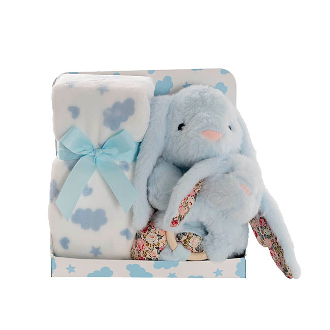 Bunny Flora, Rattle & Blanket Gift Pack Soft Blue (25cmH)