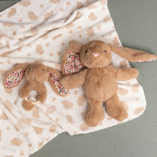 Bunny Flora, Rattle & Blanket Gift Pack Brown (25cmH)