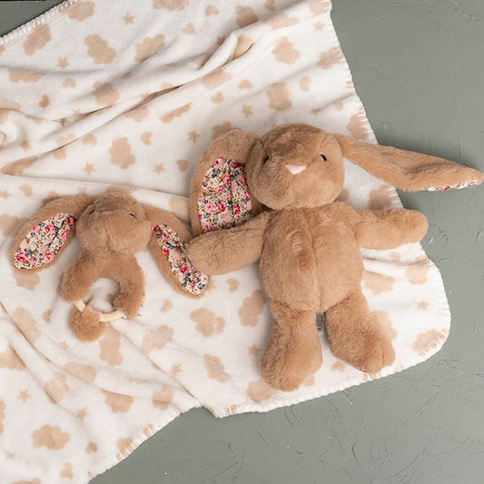Bunny Flora, Rattle & Blanket Gift Pack Brown (25cmH)
