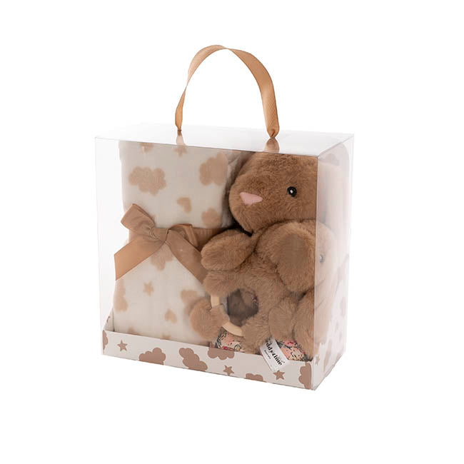 Bunny Flora, Rattle & Blanket Gift Pack Brown (25cmH)