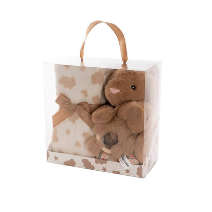 Bunny Flora, Rattle & Blanket Gift Pack Brown (25cmH)