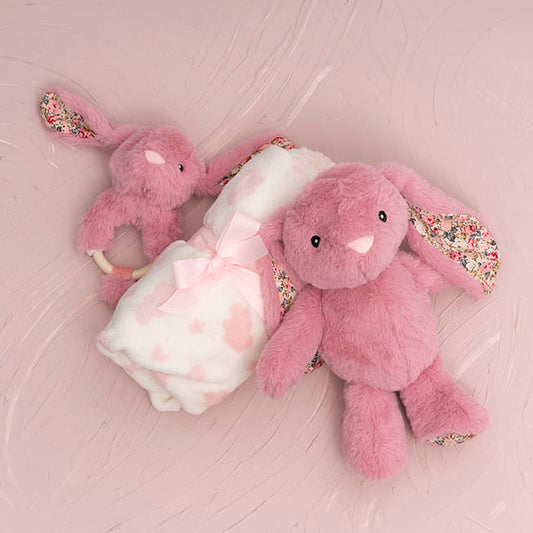 Bunny Flora, Rattle & Blanket Gift Pack Dusty Pink (25cmH)