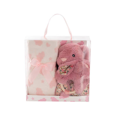 Bunny Flora, Rattle & Blanket Gift Pack Dusty Pink (25cmH)