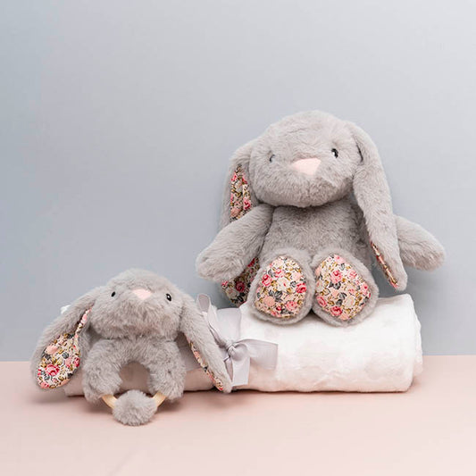 Bunny Flora, Rattle & Blanket Gift Pack Soft Grey (25cmH)