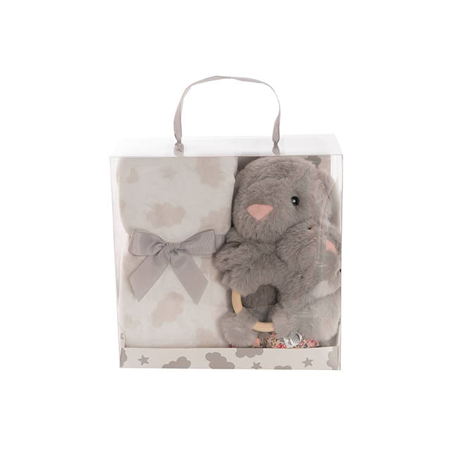 Bunny Flora, Rattle & Blanket Gift Pack Soft Grey (25cmH)
