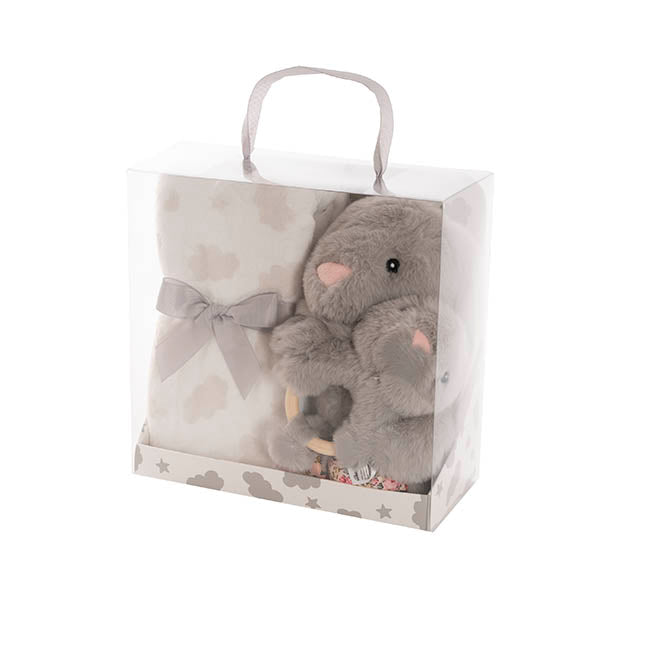 Bunny Flora, Rattle & Blanket Gift Pack Soft Grey (25cmH)