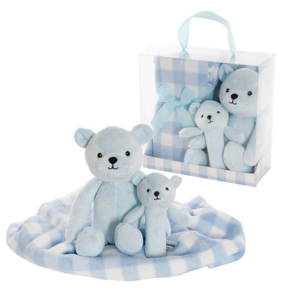 Teddy Bear Brody, BB Stick & Blanket Gift Pack Blue (25cmH)