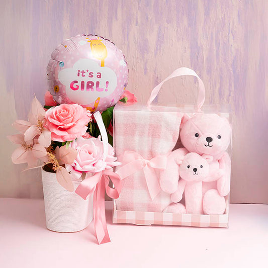 Teddy Bear Brody, BB Stick & Blanket Gift Pack Pink (25cmH)