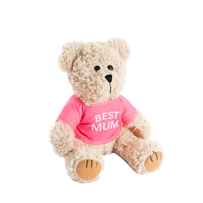 Teddy Bear Message Best Mum Hot Pink T Shirt (20cmHT)