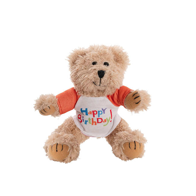 Teddy Bear Message Happy Birthday Orange T Shirt (20cmH)