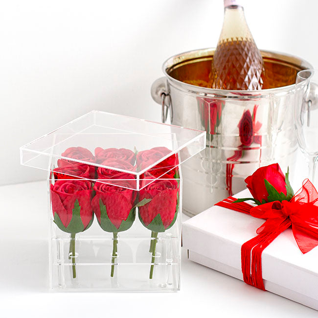 Acrylic 9 Head Rose Display Box with Lid (16x15cm)