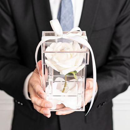 Acrylic Single Rose Head Display Box with Lid (9x9x15cmH)
