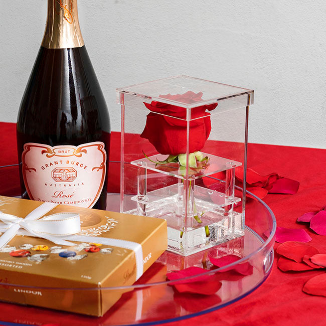 Acrylic Single Rose Head Display Box with Lid (9x9x15cmH)