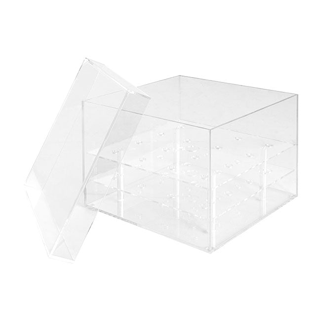 Acrylic 16 Rose Head Display Box with Lid (20x20x15cmH)