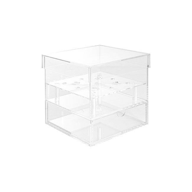 Acrylic 9 Rose Head Display Box with Drawer (15x15x15cmH)