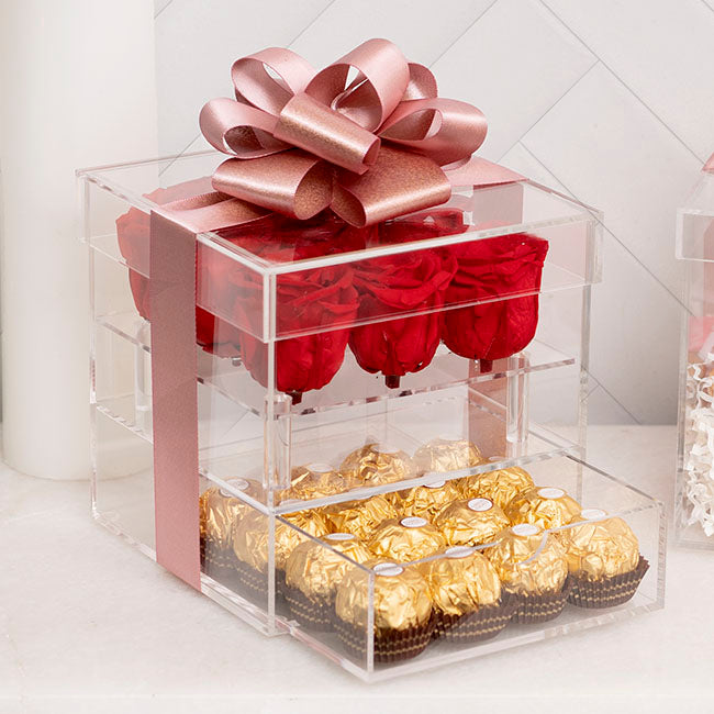 Acrylic 9 Rose Head Display Box with Drawer (15x15x15cmH)
