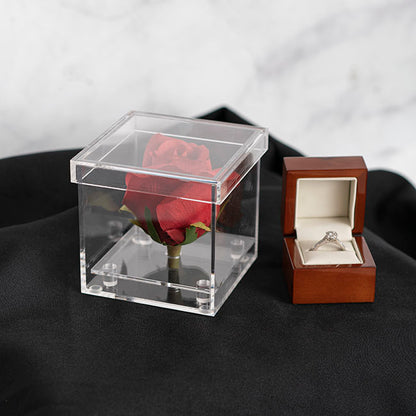 Acrylic Single Rose Display Bomboniere Box (9x9x9Hcm)