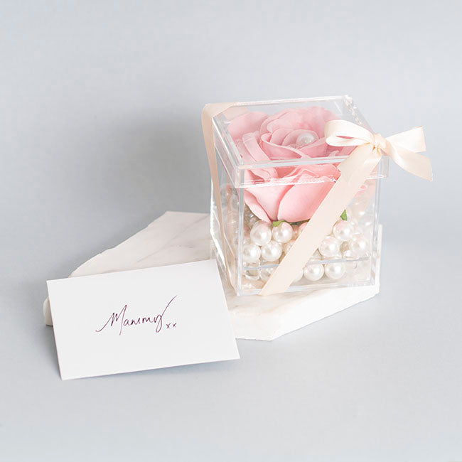 Acrylic Single Rose Display Bomboniere Box (9x9x9Hcm)