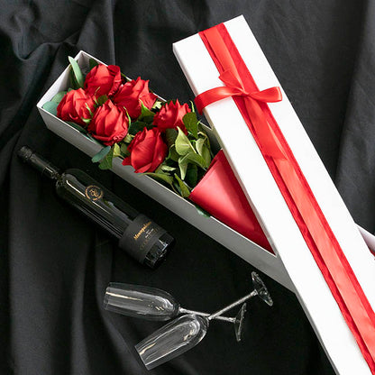 Glossy Half Dozen Rose Box White (75x14x11cmH)