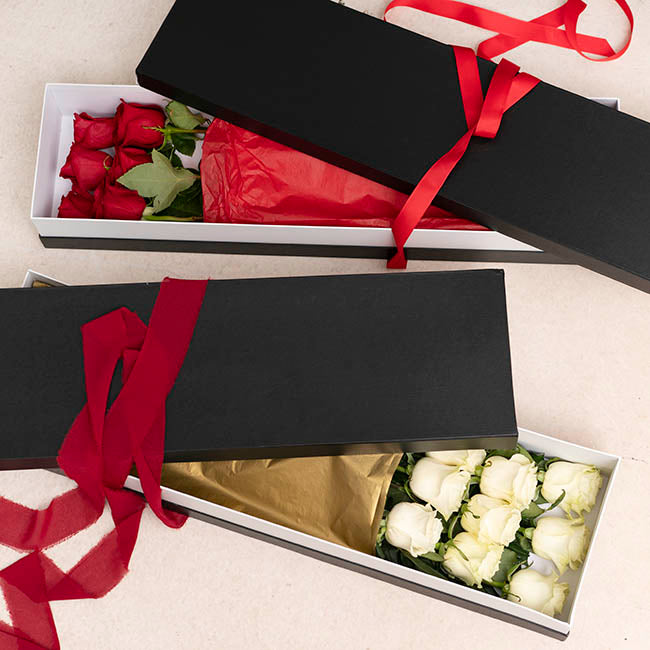 Pearlescent Ribbed Accent Rose Box Set 2 Black (75x21x11cmH)