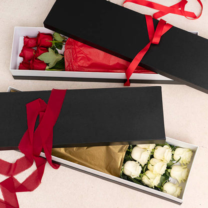 Pearlescent Ribbed Accent Rose Box Set 2 Black (75x21x11cmH)