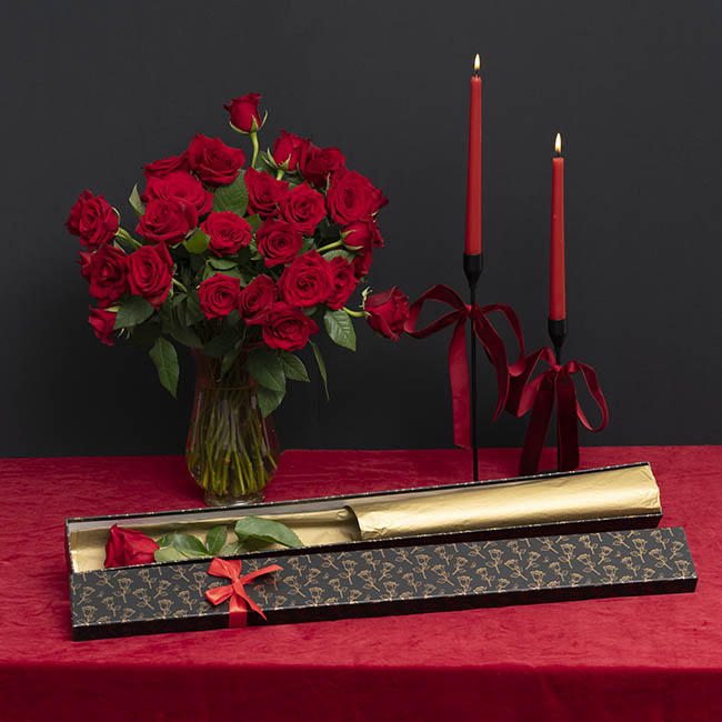 Luxe Rose Box Gold Foil with Bow Single Black (71x8x7cmH)