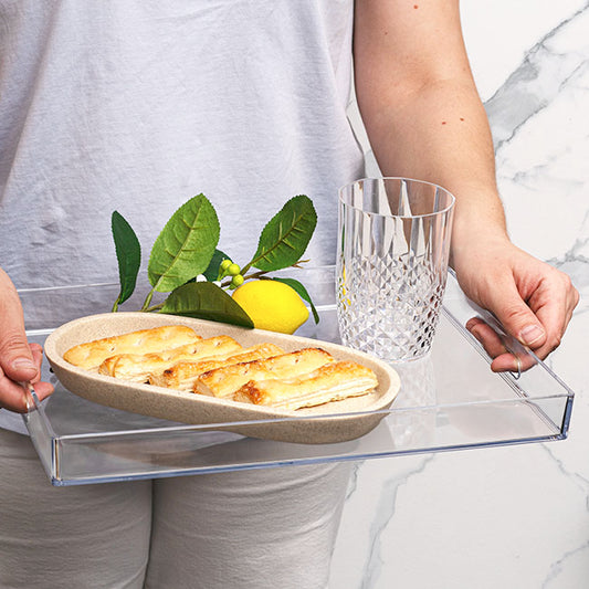 Clear Acrylic Tray Rectangular w Handles (40x30x4cmH)