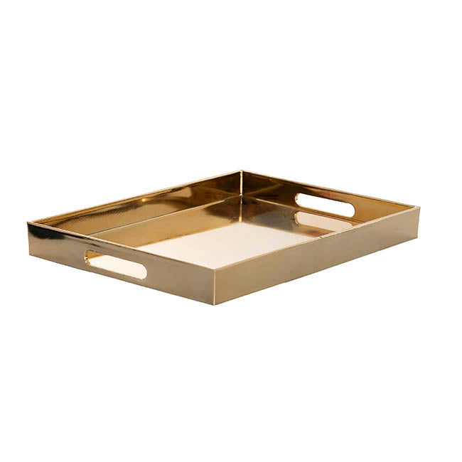 Tray Rectangular w Handles Metallic Gold (40x30x4cmH)
