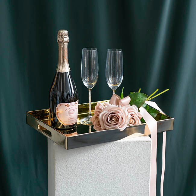 Tray Rectangular w Handles Metallic Gold (40x30x4cmH)