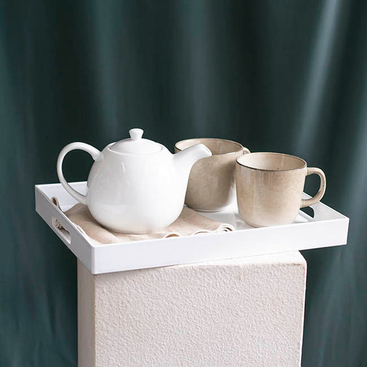 Tray Rectangular w Handles White (40x30x4cmH)