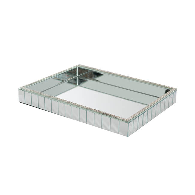 Mirror Tray Rectangle Strip Bevelled Edge Silver(30x40x5cmH)