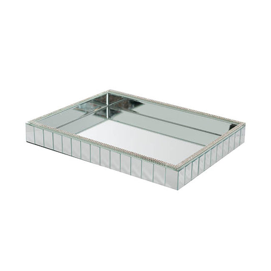 Mirror Tray Rectangle Strip Bevelled Edge Silver(30x40x5cmH)