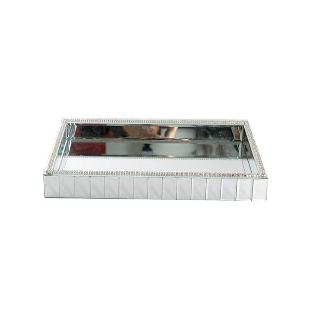 Mirror Tray Rectangle Strip Bevelled Edge Silver(30x40x5cmH)